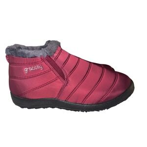 Gracosy‎ Quilted Waterproof Ankle Boots With Fur Lining Red Slip On Women's  8